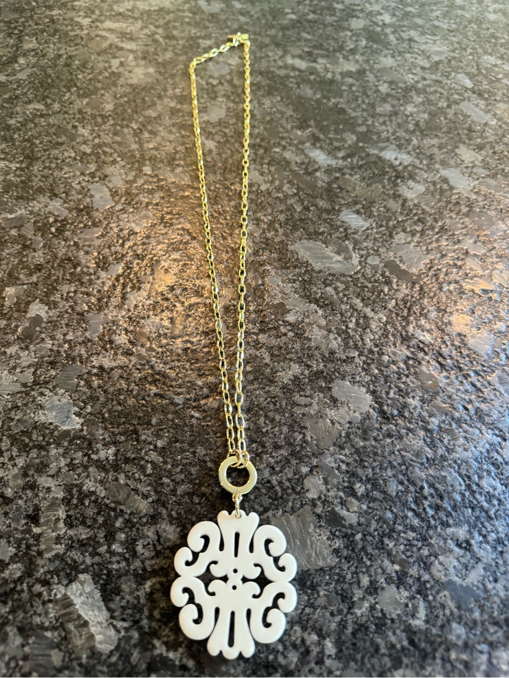 Gold Chain Necklace with White Filigree Pendant